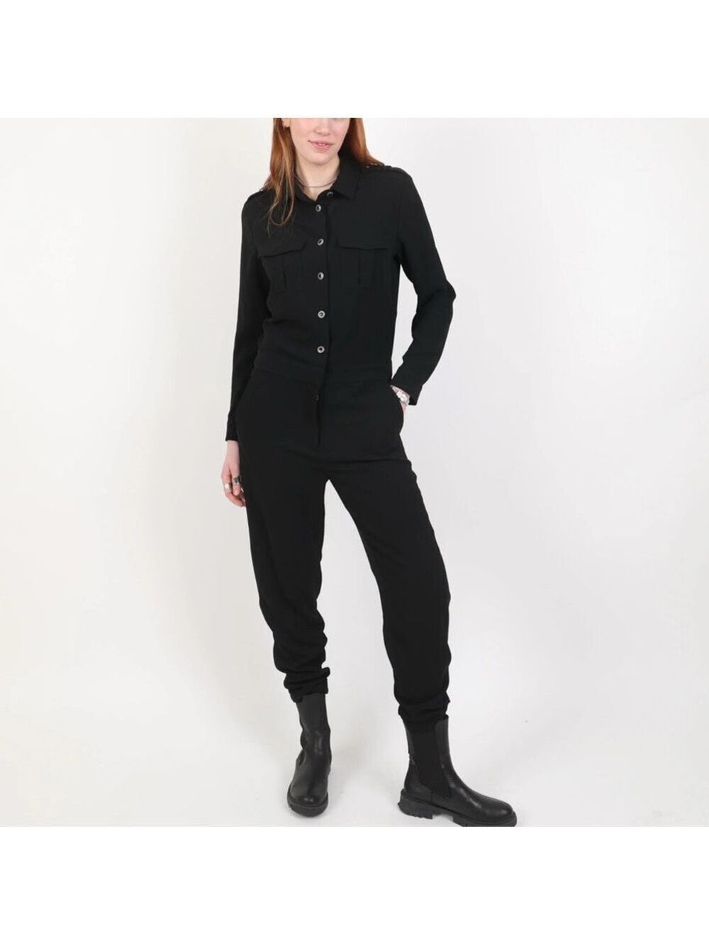 THE KOOPLES Grey Military Style Jumpsuit Romper  Workwear Utility, Womens sz xs